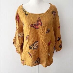 Viola Borghi Women Italian Linen Butterfly Novelty Oversized Top Boho Peasant